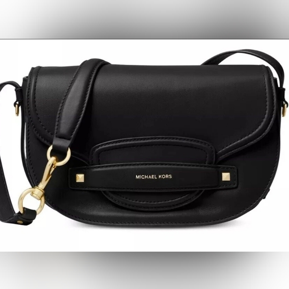 MICHAEL KORS black Leather Saddlebag Convertible Bag. HTF!! - Picture 1 of 9